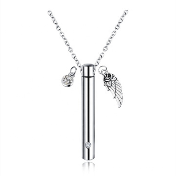 Cremation Jewelry Titanium Steel Zircon Inlay Cylinder Perfume Necklace Pet Memorial Ashes Keepsake Urn Necklace